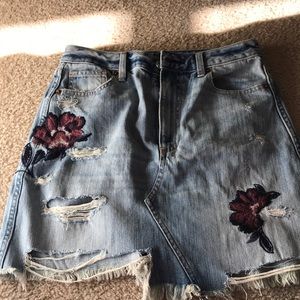 Denim Floral Skirt